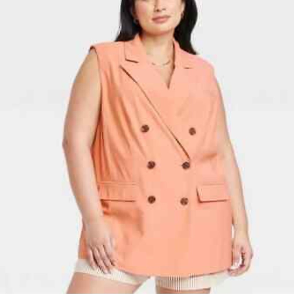 A New Day Women's Plus Size Double Breasted Blazer Vest - Orange